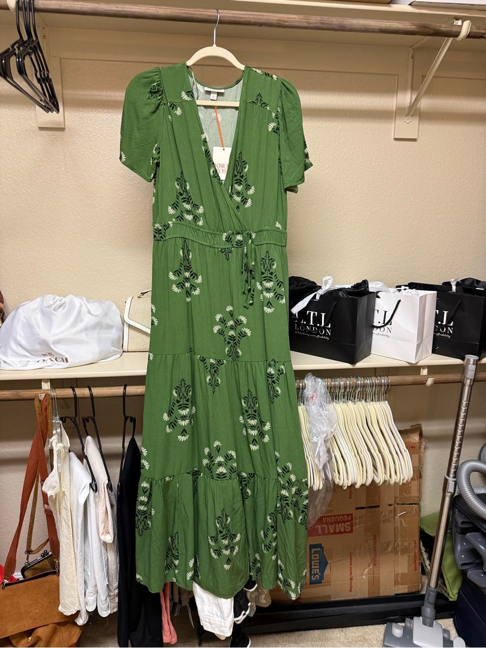 Green Floral Tiered V-Neck Maxi Dress